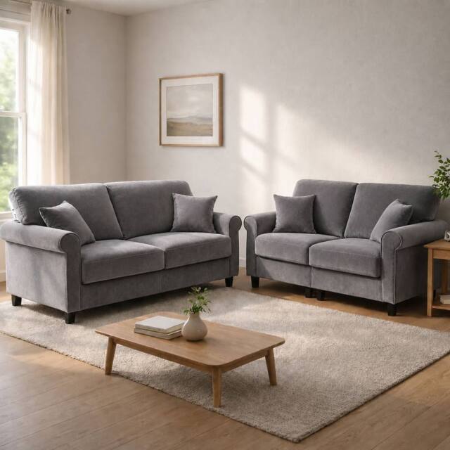 LUXURY LIFE Geneva Fabric Sofa Set Linen or Velvet in Grey - image 1