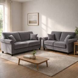 LUXURY LIFE Geneva Fabric Sofa Set Linen or Velvet in Grey