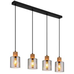 Netlighting Aleidis Bar Pendant Ceiling Light Matt Black Smoke Glass Shade 4x E27 - thumbnail 1