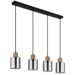Netlighting Aleidis Bar Pendant Ceiling Light Matt Black Smoke Glass Shade 4x E27 - thumbnail 2