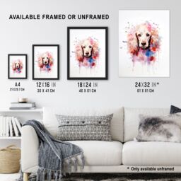 "Artery8 Wall Art Print Poodle Lovers Gift Watercolour Pet Portrait Painting Artwork Poster - Size: W18"" x H24""" - thumbnail 3