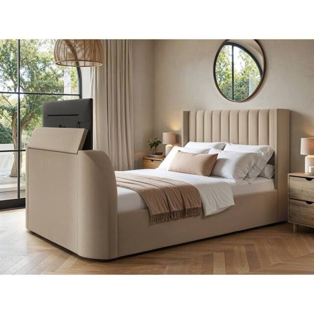 Flair Fallon TV Side Lift Ottoman Bed Beige Velvet - Size: Super King - image 1