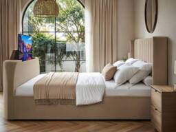Flair Fallon TV Side Lift Ottoman Bed Beige Velvet - Size: Super King - thumbnail 3