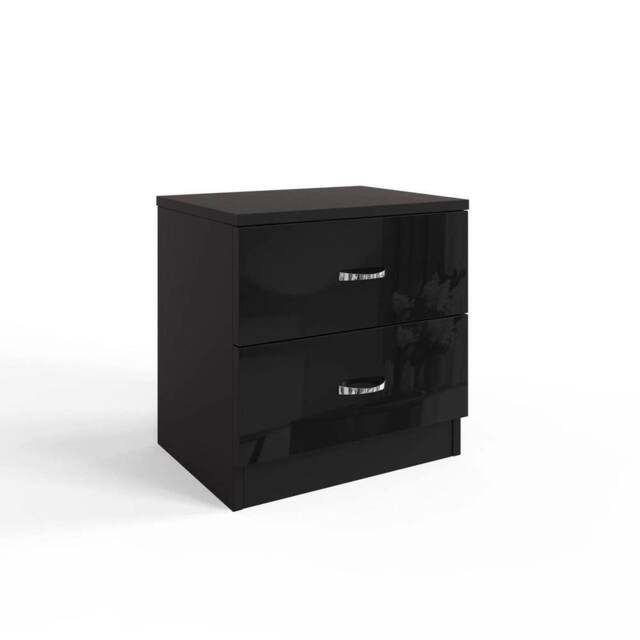 NESTLUNE Black High Gloss 2 Drawer Bedside Cabinet Table - Size: 100 cm x 15 cm - image 1