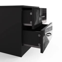 NESTLUNE Black High Gloss 2 Drawer Bedside Cabinet Table - Size: 100 cm x 15 cm - thumbnail 6