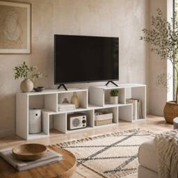Wyld Haus Tota Modular TV Stand 134 - 180cm White Wood Effect - thumbnail 1