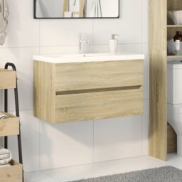 Berkfield Home 2 Piece Bathroom Furniture Set Ceramic & Engineered Wood in Brown - thumbnail 1