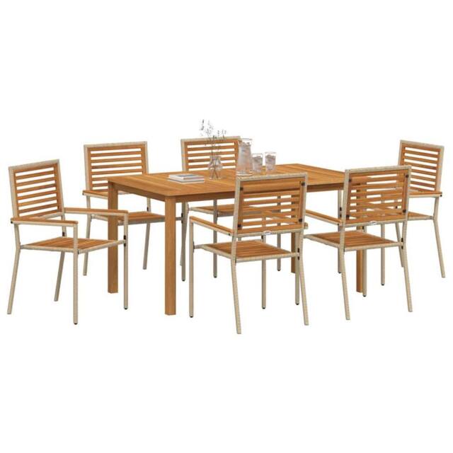 Berkfield Home Comfortable 7 Piece Garden Dining Set Beige Poly Rattan Acacia - image 1
