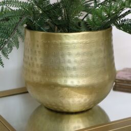 Melody Maison Small Round Gold Patterned Planter in Metallic Gold - thumbnail 3