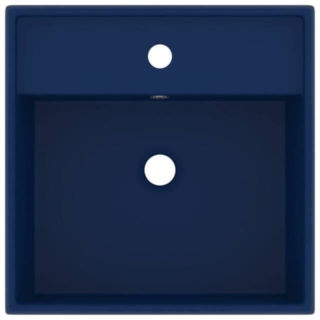 Berkfield Home Luxury Basin Overflow Square Matt Dark Blue 41x41 cm Ceramic - image 1