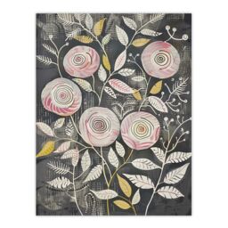 "Artery8 Rose Flowers Pink Grey Folk Art Patterns Wall Art Print - Size: W24"" x H32""" - thumbnail 1