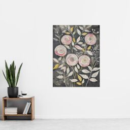 "Artery8 Rose Flowers Pink Grey Folk Art Patterns Wall Art Print - Size: W24"" x H32""" - thumbnail 4