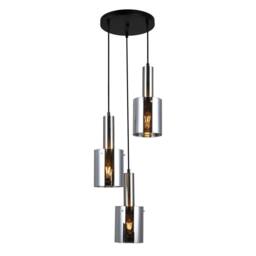 Netlighting Modern Hanging Pendant Satin Nickel 3 Light with Glass Smoky Shade E27 in Grey