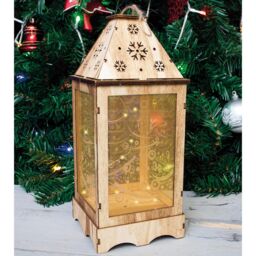 mysmartbuy Pre-Lit Wooden Christmas Lantern with Snowflake Cut-Out & LED String Lights - Standing or Hanging Festive Decoration in Brown - thumbnail 2