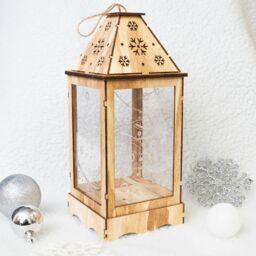 mysmartbuy Pre-Lit Wooden Christmas Lantern with Snowflake Cut-Out & LED String Lights - Standing or Hanging Festive Decoration in Brown - thumbnail 4