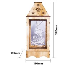 mysmartbuy Pre-Lit Wooden Christmas Lantern with Snowflake Cut-Out & LED String Lights - Standing or Hanging Festive Decoration in Brown - thumbnail 6