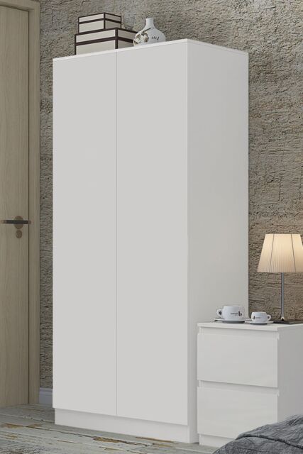 FWStyle Stora White 2 Door Double Wardrobe Push To Open Soft Close (H) 180 (W) 80 (D) 50cm - image 1