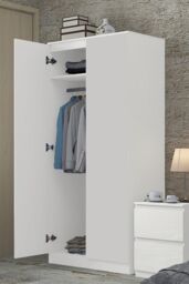 FWStyle Stora White 2 Door Double Wardrobe Push To Open Soft Close (H) 180 (W) 80 (D) 50cm - thumbnail 2