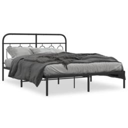 Berkfield Home Metal Bed Frame without Mattress with Headboard Black 150x200cm - Size: 150x200 cm
