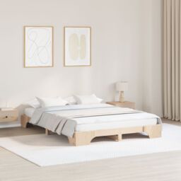 Berkfield Home Bed Frame Natural Pine Wood 160 x 200 cm Durable Bed Frame in Beige - thumbnail 1