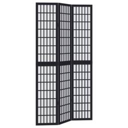 Berkfield Home Room Divider 3 Panels Black Solid Wood Paulownia - thumbnail 1