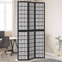 Berkfield Home Room Divider 3 Panels Black Solid Wood Paulownia - thumbnail 2