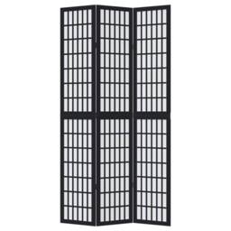 Berkfield Home Room Divider 3 Panels Black Solid Wood Paulownia - thumbnail 4