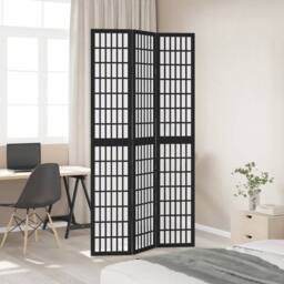 Berkfield Home Room Divider 3 Panels Black Solid Wood Paulownia - thumbnail 3