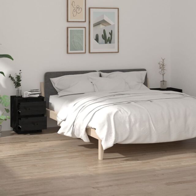 Berkfield Home Bedside Cabinets 2 pcs Black 40x35x50 cm Solid Wood Pine - Size: 40 x 35 x 50 cm - image 1