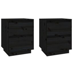 Berkfield Home Bedside Cabinets 2 pcs Black 40x35x50 cm Solid Wood Pine - Size: 40 x 35 x 50 cm - thumbnail 2