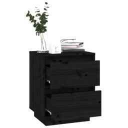 Berkfield Home Bedside Cabinets 2 pcs Black 40x35x50 cm Solid Wood Pine - Size: 40 x 35 x 50 cm - thumbnail 5