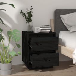 Berkfield Home Bedside Cabinets 2 pcs Black 40x35x50 cm Solid Wood Pine - Size: 40 x 35 x 50 cm - thumbnail 4