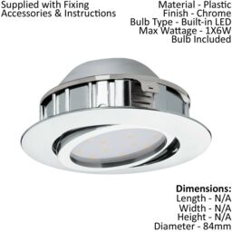 Loops 2 PACK Wall / Ceiling Flush Downlight Chrome Round Recess Spotlight 6W LED - thumbnail 2
