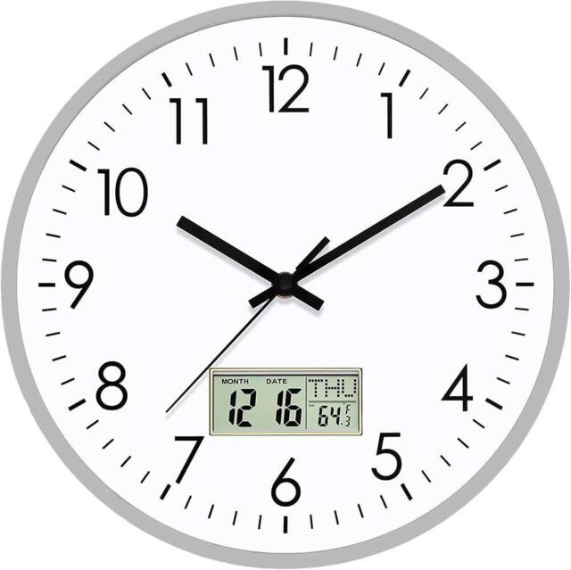 ATEK Large Wall Clock 12 Inch Round Modern Quartz Clocks Battery Operated in Silver - image 1