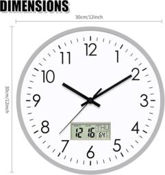 ATEK Large Wall Clock 12 Inch Round Modern Quartz Clocks Battery Operated in Silver - thumbnail 2