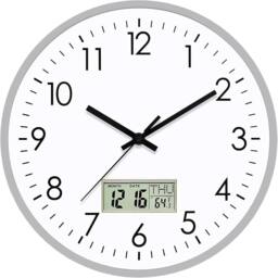 ATEK Large Wall Clock 12 Inch Round Modern Quartz Clocks Battery Operated in Silver - thumbnail 1