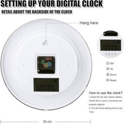 ATEK Large Wall Clock 12 Inch Round Modern Quartz Clocks Battery Operated in Silver - thumbnail 5