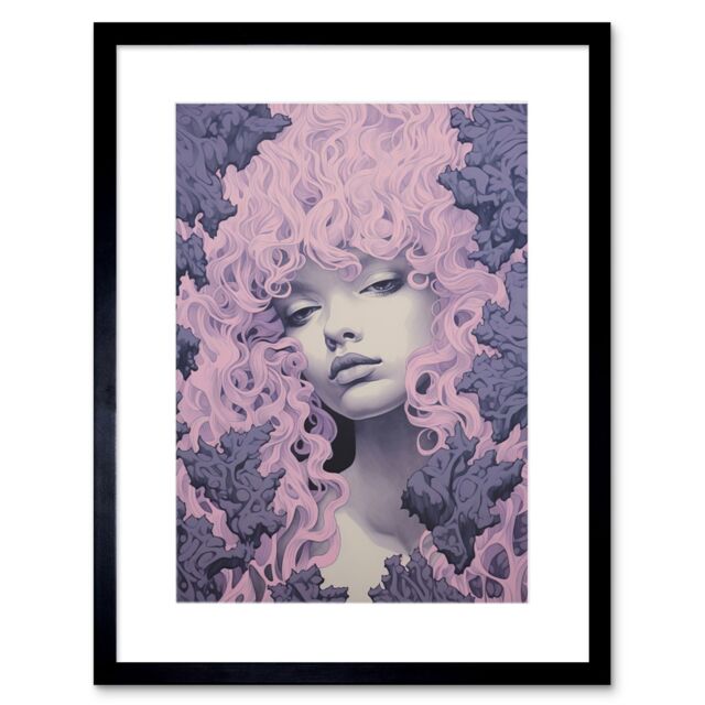 "Artery8 Wall Art Print Tree Nymph Lavender Purple Pink Woodland Forest Spirit Conceptual Artwork Framed 9X7 Inch in Black - Size: W7"" x H9""" - image 1