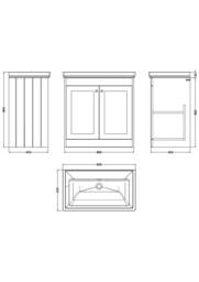 Balterley 800mm Floor Standing 2 Door Unit with Classic Basin No Tap Hole - Grey - thumbnail 2