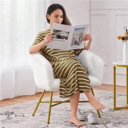 KORVIXA Modern Boucle Barrel Chair Accent Armchair in White - Size: 100 cm x 100 cm - thumbnail 4