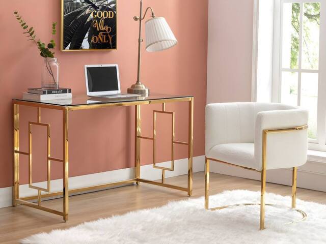 Vente-unique Desk In Toughened Glass & Steel - Gold & Clear - CLOTILDE - image 1