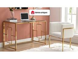 Vente-unique Desk In Toughened Glass & Steel - Gold & Clear - CLOTILDE - thumbnail 4