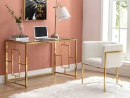 Vente-unique Desk In Toughened Glass & Steel - Gold & Clear - CLOTILDE