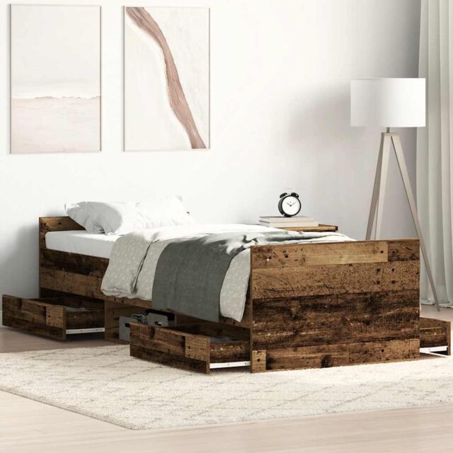 Berkfield Home Bed Frame without Mattress Old Wood 90x190 cm Single Engineered Wood in Brown - image 1