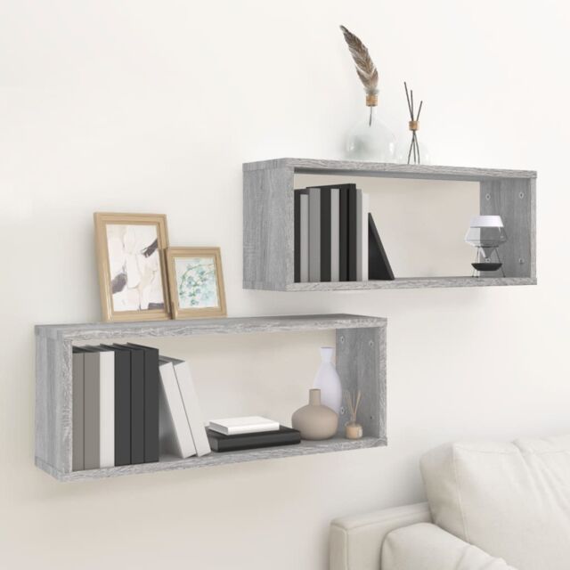 Berkfield Home Wall Cube Shelves 2 pcs Grey Sonoma 60x15x23 cm Engineered Wood - Size: 60 x 15 x 23 cm - image 1