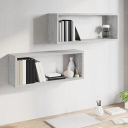 Berkfield Home Wall Cube Shelves 2 pcs Grey Sonoma 60x15x23 cm Engineered Wood - Size: 60 x 15 x 23 cm - thumbnail 6