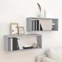 Berkfield Home Wall Cube Shelves 2 pcs Grey Sonoma 60x15x23 cm Engineered Wood - Size: 60 x 15 x 23 cm - thumbnail 1