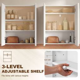 HOMCOM Wall Mounted Bathroom Mirror Storage Cabinet w/ Door Adjustable Shelf in White - Size: W600mm x H750mm - thumbnail 6