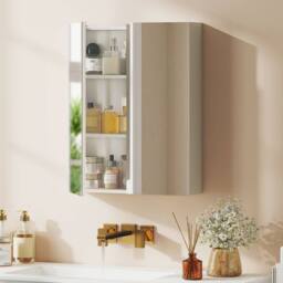 HOMCOM Wall Mounted Bathroom Mirror Storage Cabinet w/ Door Adjustable Shelf in White - Size: W600mm x H750mm - thumbnail 1