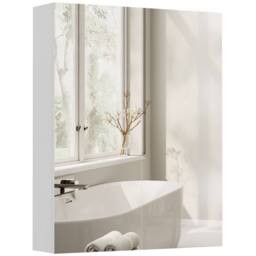 HOMCOM Wall Mounted Bathroom Mirror Storage Cabinet w/ Door Adjustable Shelf in White - Size: W600mm x H750mm - thumbnail 2